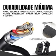 Régua de Energia Premium 5 Tomadas + 4 USB + 1 Tipo-C | Filtro de Linha Preto 2m 2500W - imagem 4
