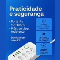 Filtro de Linha Premium: 5 Tomadas + 4 USB + 1 Tipo-C, Cabo 2m, Bivolt 10A/2500W - Branco - imagem 5