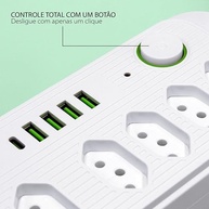Filtro de Linha Bivolt 5 Tomadas + 4 USB: Extensão Elétrica Segura 1.9m, Carregamento Rápido e Proteção Total - Branco - imagem 2