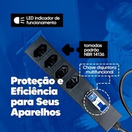 Filtro de Tomada Régua 4 Tomadas com Disjuntor 20A e Cabo 1 Metro: Segurança e Conectividade para Seus Equipamentos - imagem 4