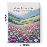 Arte de Parede Cristã com Versículo Bíblico - My Soul Find Rest in God - Salmo 62:5 - Tela Decorativa com Estampa de Flores Silvestres - imagem 3
