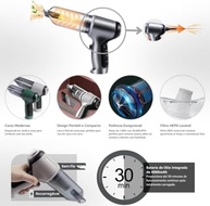 Aspirador de Pó Portátil 2 em 1 Soprador Sem Fio - Potência 120W, Filtro HEPA, Ideal para Carro e Casa (Cinza) - imagem 4