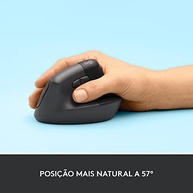 Mouse Sem Fio Logitech Lift Vertical com Design Ergonômico para Redução de Tensão Muscular, Cliques Silenciosos, Conexão Bluetooth ou USB Logi Bolt, Compatível com Windows/macOS/iPadOS - Grafite - imagem 3