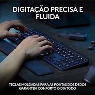 Teclado sem fio Logitech MX Keys S com Clique Silencioso, Teclas Programáveis, Iluminação Inteligente, Conexão Bluetooth ou Receptor USB Logi Bolt e Bateria Recarregável - Grafite - imagem 2