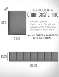 Kit Cabeceiras Estofada Modular Cinza para Cama King - 7 Módulos com Fita Adesiva - imagem 2