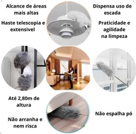 Espanador de Pó Extensível 2,80m com Haste Flexível de Inox e Microfibra Lavável - Ideal para Limpeza de Áreas Altas - imagem 4