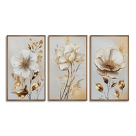 Kit com 3 Quadros Decorativos 30x50 cm Floral Romântico Realista com Moldura Natural - Ideal para Sala, Quarto e Hall - imagem 3