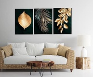 Kit 3 Quadros Decorativos Folhas e Floral Dourado Gold - Design Premium 40x60cm - imagem 3