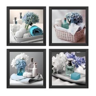 Kit 4 Quadros Decorativos 18x18 cm com Moldura e Vidro - Temática Floral para Banheiro e Lavabo (Preto) - imagem 1