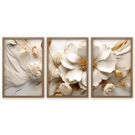 Quadro Decorativo Floral Branco e Dourado - 3 Telas Elegantes para Sala, Quarto e Escritório - imagem 4