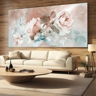 Quadro Decorativo Arte Floral Rosa e Azul - 130x70cm - Tela Abstrata para Sala, Quarto ou Hall - imagem 3