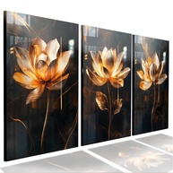 Kit 3 Quadros Decorativos Flores Tulipa Douradas - Design Premium para Sala e Quarto - imagem 1