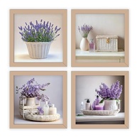 Kit 4 Quadros 18x18 cm com Moldura e Vidro - Decoração para Banheiro e Lavabo com Flores Lilás (Preto) - imagem 2