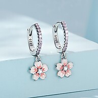 Brincos Bamoer Prata Rosa Cerejeira – Elegância em Flores - imagem 2