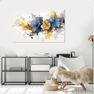 Quadro Decorativo em Canvas Flores Abstrato Azul e Dourado - Arte Moderna para Sala, Quarto e Hall - imagem 5