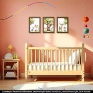 Quadro Decorativo Infantil Animais da Floresta | 3 Peças em Aquarela com Moldura Marrom - imagem 3