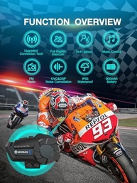 Moman H2 Pro: Intercomunicador Moto 1000m (2 Unidades) - Fibra de Carbono, Cancelamento Ruído DSP/CVC e FM - imagem 3