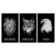 Kit 3 Quadros Decorativos Grandes com Moldura - Disciplina, Execução e Foco com Animais - imagem 1