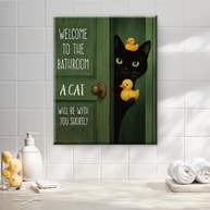 Arte de Parede de Gato Engraçado para Banheiro - Tela emoldurada 20x25cm com Design Vintage Fofo - imagem 3
