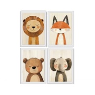 Kit 4 Quadros para Quarto de Bebê - Animais Fofos em Madeira Premium | Leão, Elefante, Urso e Raposa - imagem 3