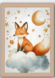 Kit 4 Quadros para Quarto de Bebê - Tema Nuvem e Animais Fofos - Moldura em Madeira Premium - imagem 5