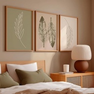 Kit 3 Quadros Decorativos Folha Verde Minimalista Natural com Moldura - 43x32cm Carvalho - imagem 3
