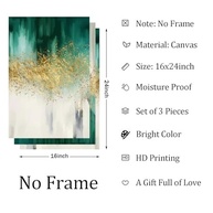 Arte Abstrata Verde Esmeralda com Folha Dourada - Impressão em Tela 40,6 x 61 cm - 3 Peças para Decoração de Parede - imagem 3