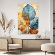 Quadro Decorativo Folhas Clean Azul Dourado 40x60 - Tecido Premium para Sala e Quarto - imagem 2