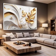 Quadro com Moldura Folhas Douradas Abstrato - Arte Decorativa para Sala e Quarto - imagem 5