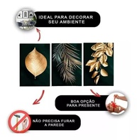 Kit 3 Quadros Decorativos Folhas e Floral Dourado Gold - Design Premium 40x60cm - imagem 5