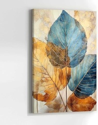 Quadro Decorativo Folhas Clean Azul Dourado 40x60cm - Estilo Moderno para Sala e Quarto - imagem 3
