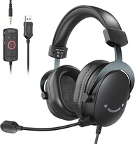 FIFNE Fone de ouvido para jogos de PC, fone de ouvido USB com som surround 7.1, microfone removível, caixa de controle, conector de 3,5 mm,com fio sobre a orelha para PS5/Xbox/Switch-H9 preto - imagem 1