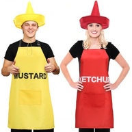 Funnysoft 2 Set Halloween Ketchup and Mustard Costumes for Adults Costumes for Couples Ketchup and Mustard Condiment Aprons and Hats Couples Outfits Apparel Accessories for Halloween Cosplay Dress up - imagem 2