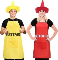 Funnysoft 2 Set Halloween Ketchup and Mustard Costumes for Adults Costumes for Couples Ketchup and Mustard Condiment Aprons and Hats Couples Outfits Apparel Accessories for Halloween Cosplay Dress up - imagem 1