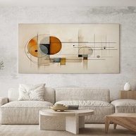 Quadro Decorativo Abstrato Bege 100x50cm - Formas Geométricas Modernas para Sala e Quarto - imagem 2