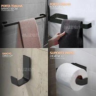 Kit Acessórios Banheiro Quadrado Preto Fosco 4 Peças - Modernidade e Estilo - imagem 3