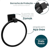 Porta Toalha Preto Fosco Redondo em Aço Inox 304 - Design Moderno para Banheiro e Lavabo - imagem 5