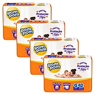 Fraldas Pom Pom Derma Protek Mega G: Kit com 168 Unidades - imagem 1