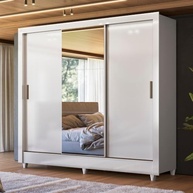 Guarda-Roupa de Casal com Espelho 3 Portas de Correr e 2 Gavetas - França Branco - imagem 3