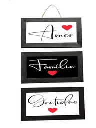 Kit 3 Quadros Decorativos com Frases Inspiradoras em Português | Molduras Pretas e Cordas - imagem 3