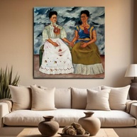 Quadro Decorativo Frida Kahlo - As Duas Fridas | Tela Premium Acetinada | Arte Mexicana Clássica para Decoração de Interiores - imagem 3