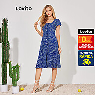 Vestido Lovito Midi com Decote Quadrado e Botões Frontais - imagem 2