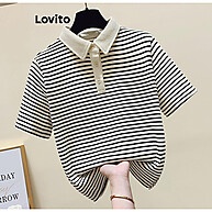 Lovito Camiseta Listrada Café/Preto com Botão Frontal - imagem 2