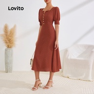 Vestido Elegante Lovito: Jacquard e Botão Frontal - imagem 2