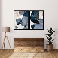 Dois Quadros Decorativos Abstrato Azul 90x60cm - Moldura Preta em Madeira Pinus FSC - imagem 1