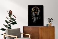 Quadro Decorativo 90x60 Mulher Pintura Preta e Dourada - Moldura Preta em Madeira FSC - imagem 2