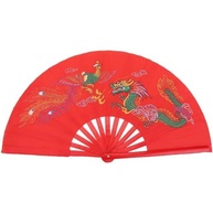 Leque Oriental com Desenho de Dragão e Fênix Kung Fu Dança Tai Chin Chuan - Vermelho - imagem 2