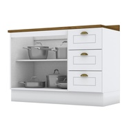 Balcão para Cozinha Emily 3 Gavetas 2 Portas Branco – Moderno e Funcional - imagem 2