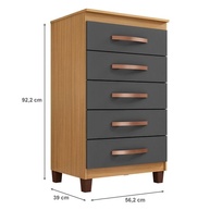Cômoda Cannes 5 Gavetas em Carvalho Americano Grafite – Design Moderno e Funcionalidade - imagem 3