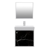 Gabinete com Cuba de Banheiro em MDF Premium Branco Marmorizado Preto - Veneto - imagem 2